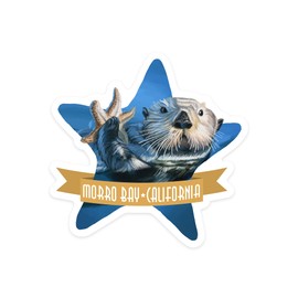 Die Cut Sticker Morro Bay, California, Otter with Starfish, Vinyl Sticker, (Waterproof Decal for Cars, Water Bottles, Laptops, Coolers), Large