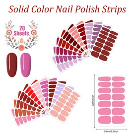 JERCLITY 280 Pieces 20 Sheets Red Solid Color Nail Wraps for Women Pink Nail Polish Strips Self-Adhesive Nail Stickers Full Nail Wraps for Girls Nail Art with Nail File