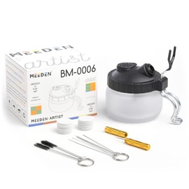 MEEDEN Airbrush Gun Cleaner Kit: Heavy Glass Cleaning Pot with Air Filter Mat and Airbrush Holder, 5 Cleaning Brushes, 5 Cleaning Needles, 1 Nozzle Cleaning Needle