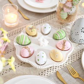 Valery Madelyn 12Pcs Plastic Easter Eggs Ornaments Tree Decoration, 2.36'' Pastel Pink Green Easter Eggs Bulk for Easter Decorations, Shatterproof Decorative Hanging Egg for Spring Holiday Party Decor