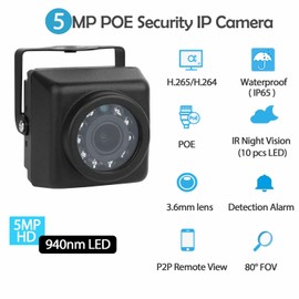 REVODATA HD 5MP IP65 Wasserdicht POE IP Mini Kamera,940nm Unsichtbar 10pcs LED Infrarot Nachtsicht 3.6mm Objektiv Innen/Außen Sicherheit POE Kamera H.265/H.264 (I704-3-P-HSV6)
