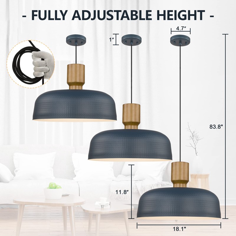 Darkaway Oversized Industrial Pendant Light Fixtures with Hammered Metal Shade,
