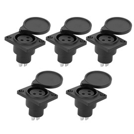 XLR Socket,Waterproof Cover Socket, Partstock 5pcs XLR 3-Pin Waterproof Female Jack Socket Audio Speaker Panel Mount Connector Adapter for Microphone Black