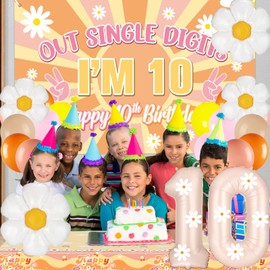 Groovy 10th Birthday Decorations Peace Out Single Digits Party Decor 10th Birthday Decorations for Girl Happy 10th Birthday Banner I’m 10 Backdrop Flower 10 Balloons Boho Birthday Decor Party Supplies