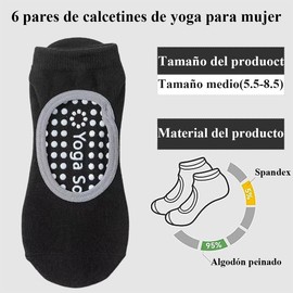 6 Pares de Calcetines de Yoga, Calcetines de Yoga Antideslizantes para Mujer, Calcetines de Yoga Cómodos y Transpirables, Calcetines de Pilates para Yoga, Pilates, Ballet, Fitness, Casa, Viajar