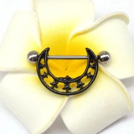 ( Piercing En V Pezon Par Acero Quirúrgico Luna Negra .