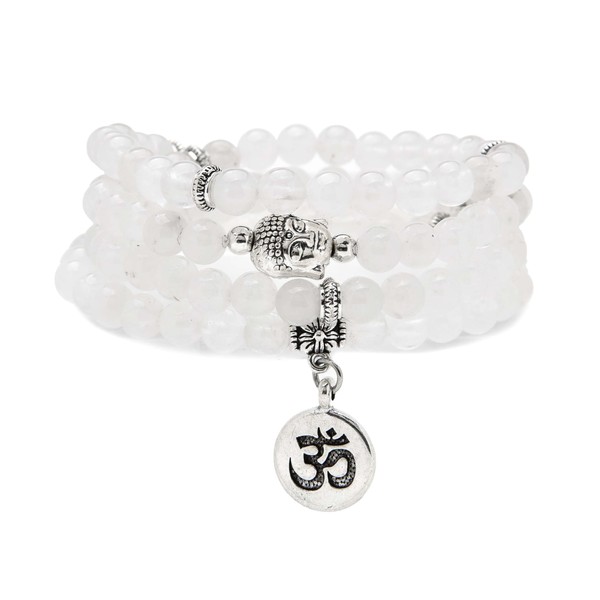 Japa Mala Beads 108 Bracelet, Buddha Charm Necklace with OM