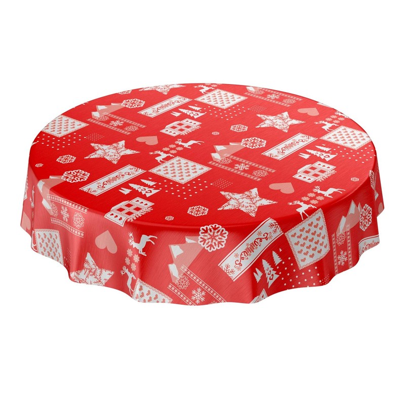 ANRO Oilcloth Tablecloth Oilcloth Washable Tablecloth Christmas Mood Red 120