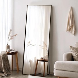 ABCHIOPQ Tall Full Body Mirror, 55''x 18'' Full Length Mirror w Black Aluminum Alloy Frame, Floor Not Fragile Tempered Mirror Leaning Against Wall for Living Room,Women Dressing Clothes Mirror