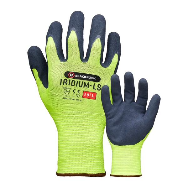 Blackrock Iridium-LS Yellow Safety Work Gloves Mens Womens, Sandy Latex