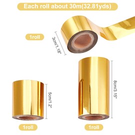 SUPERFINDINGS 3 Rolls 3 Size Gold Hot Foil Embossing Paper Heat Transfer Foil Paper Hot Foil Paper Rolls for DIY Foil Paper Embossing Scrapbooking Craft Projects