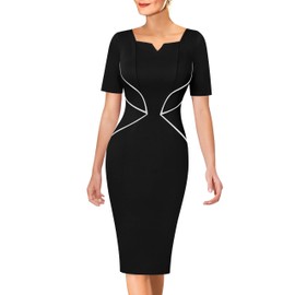 VFSHOW Womens Black Notch V Neck Work Office Business Bodycon Pencil Sheath Dress 10329 BLK XL