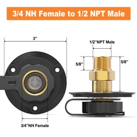GASHER 1Pc RV City Water Inlet Connection with Lead-Free Brass Check Valve, Fresh Water Fill Flange for Camper