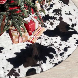 Acdoslow Christmas Tree Skirt 30"/36"/48",Cow Print Faux Fur Farmhouse Xmas Tree Skirt White Black Tree Mat for Holiday New Year Home Party Winter Decoration Cow/78cm