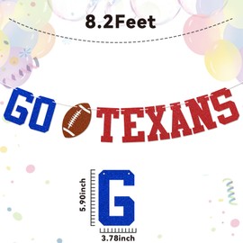 Go Texans Banner - Football Game Day Sign, Texans Football Party Decor, Funny Football Game Day Party Decoration Red Blue Glitter
