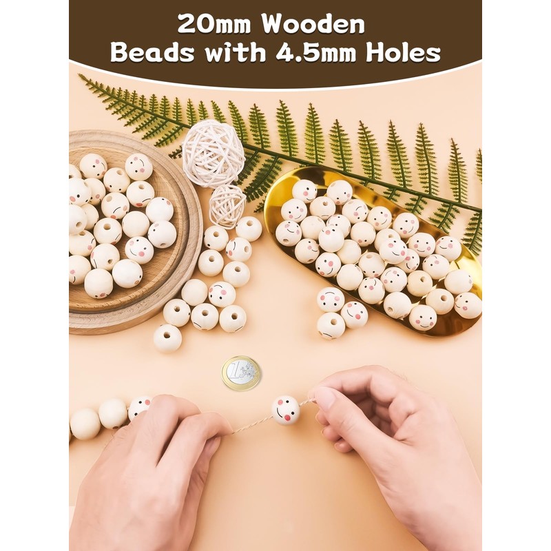 Furuising 80PCS Smile Wooden Beads, 20MM Natural Wooden Beads for