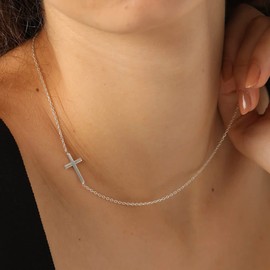 Havopso 18K Gold Plated Sideways Cross Necklace for Women Stainless Steel Plain Side Cross Necklace Dainty Minimal Jewelry Faith Confirmation