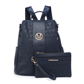 MKP COLLECTION Women Fashion Backpack Purse Multi Pockets Anti-Theft Rucksack Ladies Travel Shoulder Bag Handbag Set 2pcs - Color: Blue-1