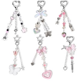 JaGely 6 Pcs Y2k Aesthetic Keychain Accessories Cute Cat Butterfly Star Strawberry Keychains for Women Bag Purse Gifts (Cute Style)