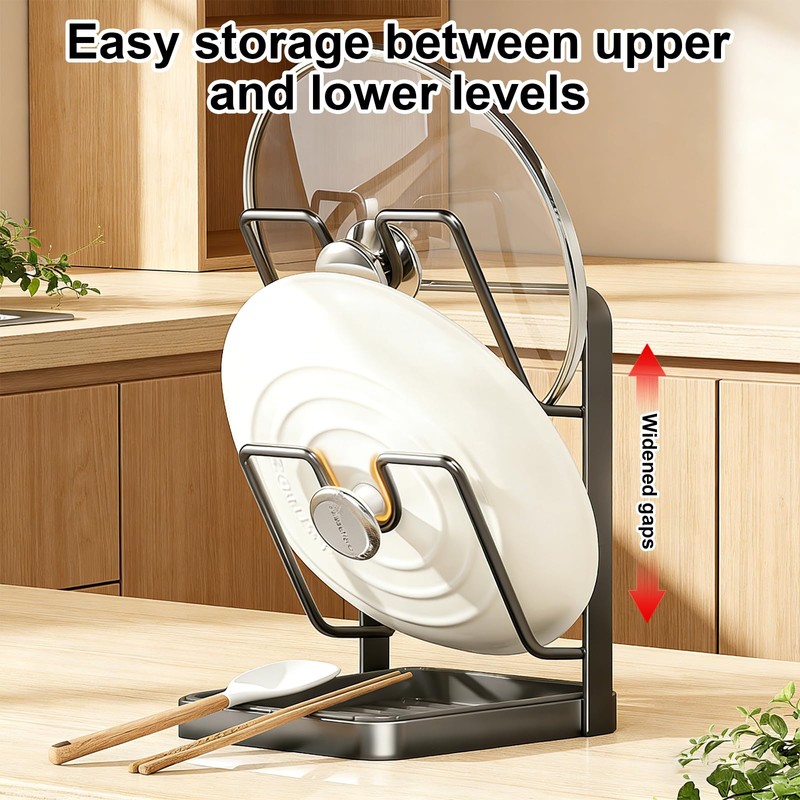 uwoneg kitchen pot lid storage rack with tray, pot lid