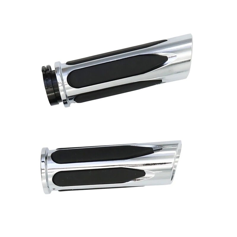 TDR 1 Inch Chrome Handlebar Hand Grips CNC Aluminum Rubber