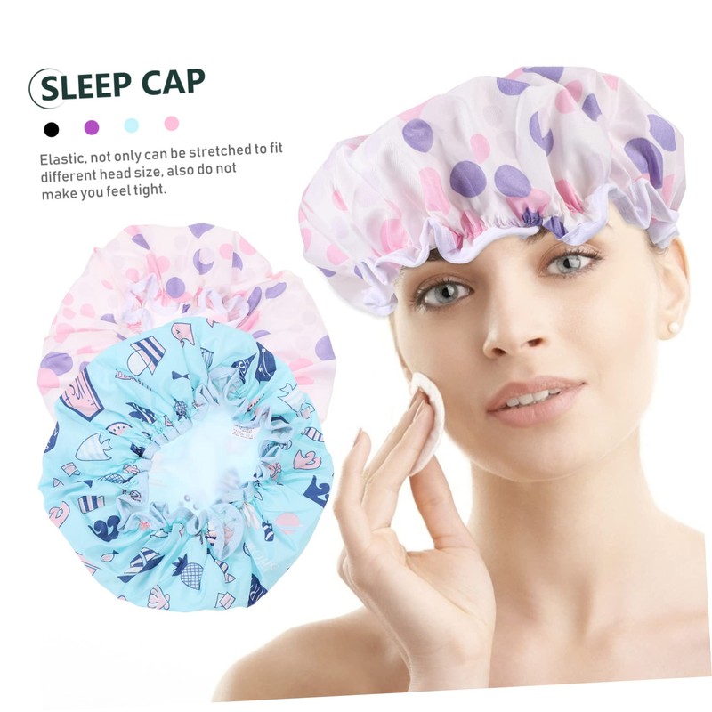 FOMIYES 2pcs Double-layer Shower Caps Elastic Band Reusable Bath Hats