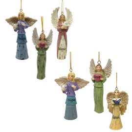 Angel Christmas Ornaments - Set of 6 - Faith - Hope - Love - Joy - Peace - Hope - Messenger Angels - Xmas Decorations - Each is 4" H