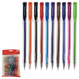 COLBom Gel Pens, MULTICOLOUR, Medium Point (1.0mm), Pack of 10, Smooth Gel Pens, Ideal for Write Colour Sketch Doddle Draw Mark, iZOFAX Black Ball Pen