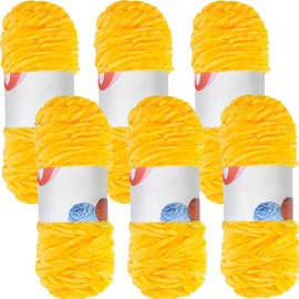 6 PCS 100g Chenille Yarn for Crocheting,Soft Velvet Yarn for Knitting Beignner Blanket Yarn for Weaving Blankets, Clothes,Bag DIY Craft(Yellow)
