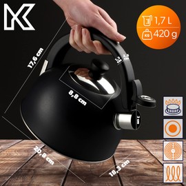 KADAX Stainless Steel Kettle, 1.7 L Kettle in Various Colours, Tea Kettle for All Types of Cookers, Retro Whistling Kettle (Anthracite)