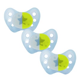 Dentistar® Night Latex Dummies Set of 3 - Size 3 from 14 Months - Teeth & Jaw Friendly Luminous Dummy for the Night - Blue with Star Motif, Glow in the Dark - Made in Germany