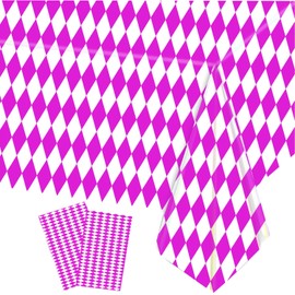 COSORO 2pcs Hot Pink and White Diamond Checkered Tablecloth Party,130x220cm Plastic Checkered Table Cover Gingham Table Cloth Rose for Picnic,Christmas,Birthday Party Table Decorations Tablecloths