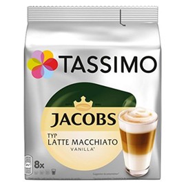 Tassimo Jacobs Latte Macchiato Vanilla, Coffee, Roasted, 8 T-Discs / 8 Servings