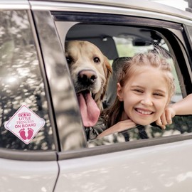 cobee Car Safety Warning Signs Sticker, 2 Pcs 5" x 5” Little Princess on Board Car Bumper Stickers Removable Waterproof Car Decals Accessories with Double Suction Cups for Vehicles & Windows(Pink)