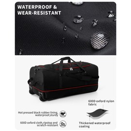 Foldable Wheeled Duffel Backpack with Padded Quilted Bottom,Waterproof Travel Duffle Bag with Extended Handles (Red)