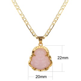 kelistom 14K Gold Plated Buddha Pendant Necklace for Women Men 3MM Flat Figaro Chain Necklace Blue Green Pink White Yellow Buddha Head