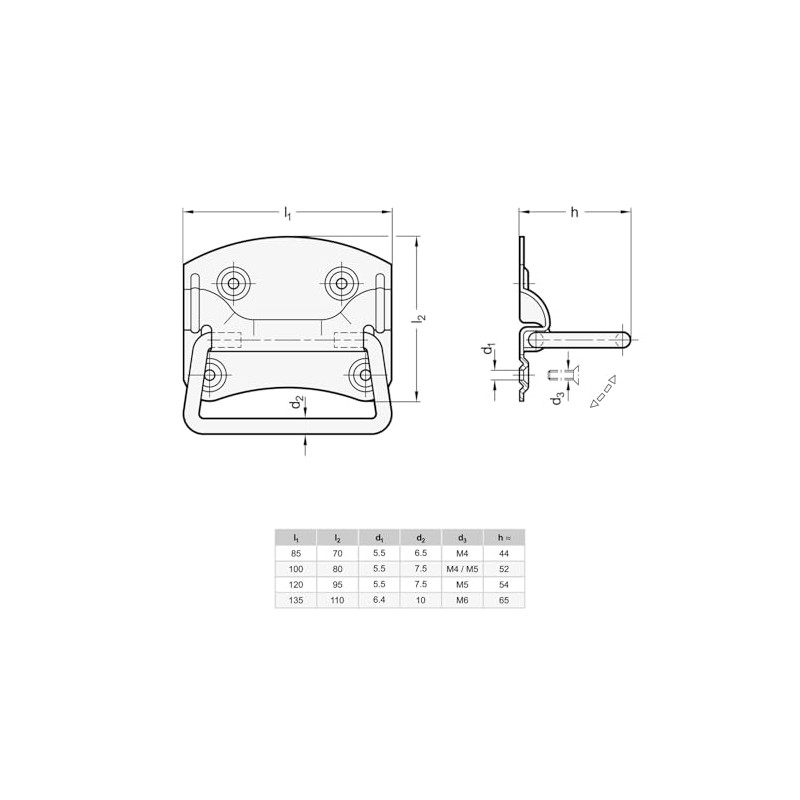 Ganter Normelemente Folding handle, box handle, carry handle, pack of