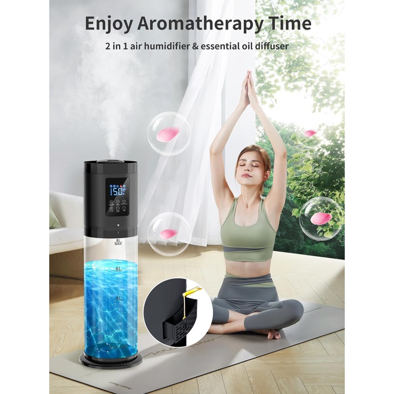 8L Humidifiers for Bedroom, 30dB Quiet, 500ft² Coverage, 60H Runtime,