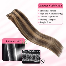 Clip in Hair Extensions Real Human Hair, Seamless Clip ins Real Human Hair for Women, Remy Human Hair Clip in Extensions, Double Weft 8pcs 16 inch Balayage Dark Brown to Chestnut Brown