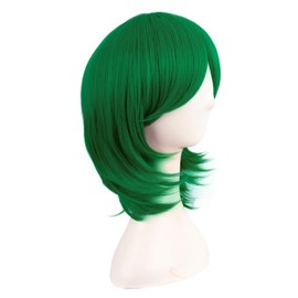 MapofBeauty 40cm Short Wig with Side Bangs Synthetic Fiber Cosplay Wig (Grass Green)