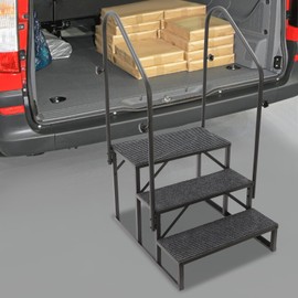 DYNAMI RV Stairs 3 Step Ladder, Steel Black Porch Steps with Handrails and Anti-Slip Mat, Above Ground Portable Step Stool,for Camper,Swimming Pools(Double Sided Handrail w/Anti-Slip Mat)