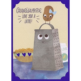 Designer Greetings Cute Potato with Blue Bow, Grater, Bowl and Flour Bag Juvenile Hanukkah Card for Granddaughter
