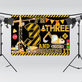 Construction Truck Banner for Boys 3rd B irthday Party Supplies,Im 3 and Diggin It Birthday B anner，3rd Birthday Banner Background Boy.
