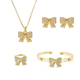 ZENGSING Wide Women's Bracelet, Gold Silver Butterfly Rings Stud Earrings Necklaces Jewellery Set, Jewellery Set for Women and Girls, Gifts for Mother's Day, Birthday, Christmas, Alloys, No Gemstone