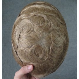 HAIR NATURE Human Hair Systems Mens Wigs, Real Hair Units Toupee for Men, Swiss Lace Blonde Hair Pieces #22R