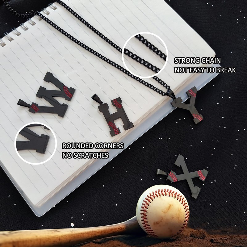 Lmuwecno Baseball Initial A-Z Letter Necklace for Men, Alphabet Jewelry