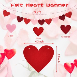 8 Pack Felt Heart Banner St. Patricks Garland,Shamrock Clover Banners Hanging String Decor for Indoor Outdoor Irish Party,Anniversary,Wedding Party Decoration