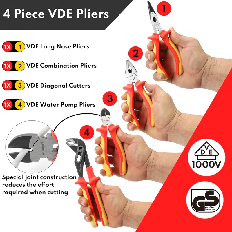 BILITOOLS Insulated Screwdriver & Pliers Set, 1000V Electrical Tools for