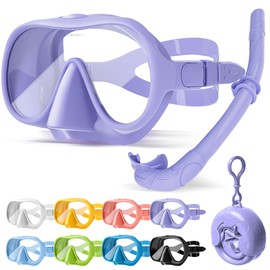 HINATAA Snorkel Set Adults, Fashionable Macaron Colors Frameless Snorkeling Mask, Ultra Wide View Anti-Fog Snorkel Mask Set, Portable Professional Diving Snorkeling Set (Purple)