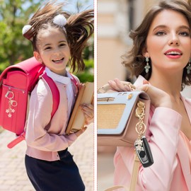 Ouligay 2 Pieces Flower Keychain Pink Keychain for Women with Lobster Clasp Flower Keychain Cute Bag Pendant Decoration (Pink,White)